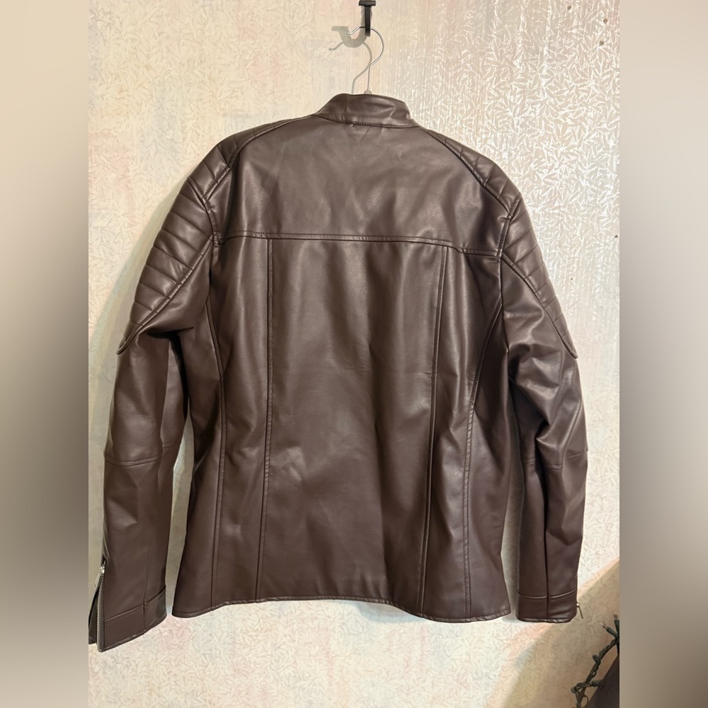 Guess Women’s Cocoa Bean Brown Faux Leather Bicker Jacket, NWT, Sz Small - Picture 3 of 9